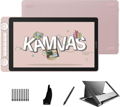 تابلت رسم HUION Kamvas 13 (Gen 3) مع شاشة، تابلت فني مغلف بالكامل مقاس 13.3 بوصة مع حامل زجاجي ثانٍ قابل للتعديل، PenTech 4.0، ضغط القلم 16384، أقراص مزدوجة للفن الرقمي، وردي in Saudi Arabia