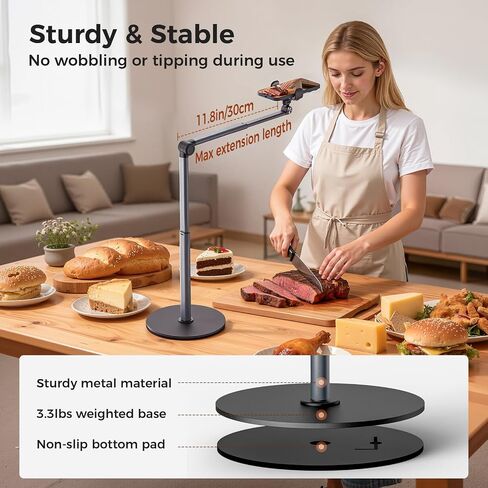 MoKo Overhead Tripod for iPhone, Heavy Duty Aluminum Overhead Phone Mount, Angle & Height Adjustable, Telescopic Arm, Overhead Phone Stand for Recording, Live Streaming, Cooking, Filming (Clip) in Saudi Arabia