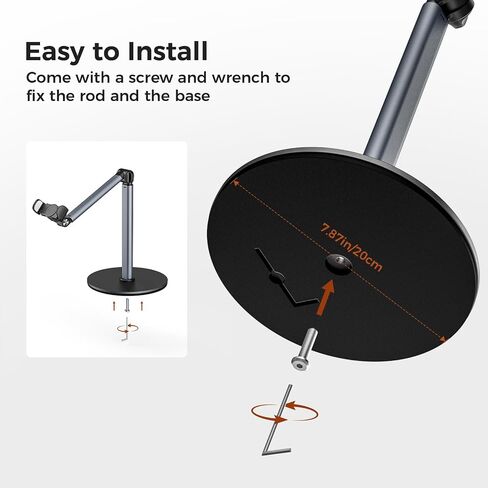 MoKo Overhead Tripod for iPhone, Heavy Duty Aluminum Overhead Phone Mount, Angle & Height Adjustable, Telescopic Arm, Overhead Phone Stand for Recording, Live Streaming, Cooking, Filming (Clip) in Saudi Arabia
