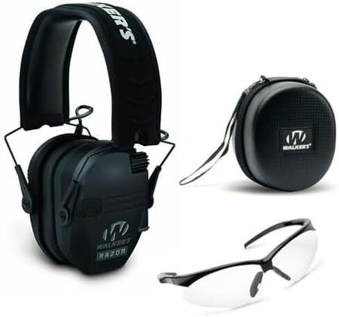Walker's Razor Slim Electronic Muff with Case and Shooting Glasses (Black) Bundle (3 Items in Saudi Arabia