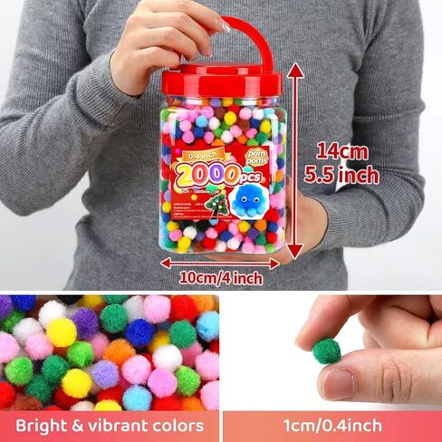 Iooleem Multi-Color Pom Poms, 1200pcs Assorted Size & Color, Pom Poms for Arts and Crafts, Pom Pom Balls with Wiggle Eyes in jar, Glitter Pom Poms, Craft Supplies. in Kuwait