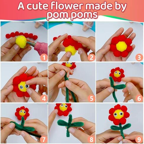 Iooleem Multi-Color Pom Poms, 1200pcs Assorted Size & Color, Pom Poms for Arts and Crafts, Pom Pom Balls with Wiggle Eyes in jar, Glitter Pom Poms, Craft Supplies. in Kuwait