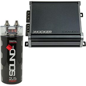 Kicker 46CXA4001 400W CX Series Mono Class D Subwoofer Amplifier + SoundBox SCAP2D 2.5F Digital Capacitor Bundle – One‑Ohm Stable, 12dB Crossover, KickEQ Bass Boost, 2500W Peak in Saudi Arabia
