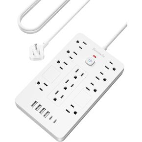 Surge Protector Power Strip - 11 Outlets(1850W/15A) with 6 USB Ports(2 USB C), 6FT Flat Plug Extension Cord, Wall Mount, Black, ETL Listed for Home, Dorm Room in Saudi Arabia