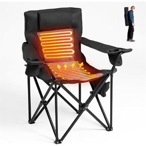 كراسي تخييم مُدفأة للبالغين، 3 مستويات تسخين للظهر والمقعد، كراسي تخييم قابلة للطي مع حاملات أكواب ووسادة للرياضات الخارجية، والتخييم، والفناء، والنزهات، والبطارية غير متضمنة، كحلي in Kuwait