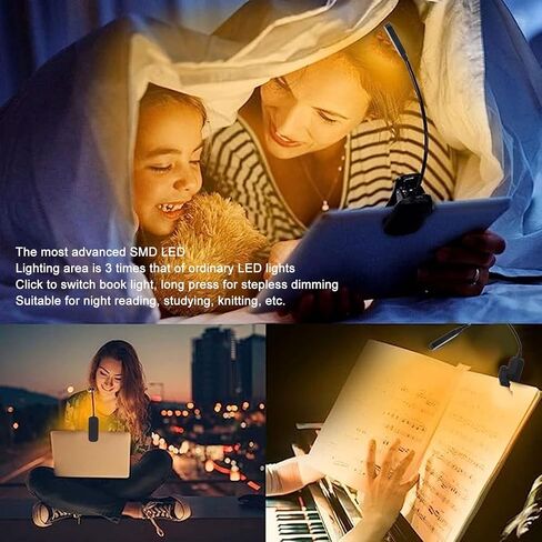 Book Reading Light Clip LED Lamp USB Rechargeable 3 Brightness Stepless Dimming 8 LEDs Eye Care Sleep Aid Portable for Readers Kids Travel People Studying in Saudi Arabia