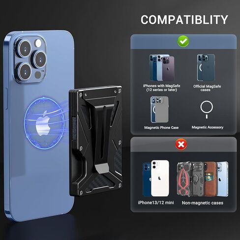 محفظة متنقلة مغناطيسية لجهاز Apple mag-Safe، مع حامل AirTag، ودرع RFID، ومشبك معدني للمحفظة، مناسبة لهاتف iPhone 17،16، 15، 14، 13، 12 Pro Max/Pro/Plus/Mini in Saudi Arabia