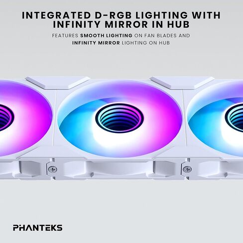 Phanteks M25-120 Gen2 Reversed Blade Triple Pack, 3X 120mm ARGB High Performance Cooling Fans, Daisy-Chain Unified Fan Frame, Infinity Mirror hub, Single Cable Connection, White in Saudi Arabia