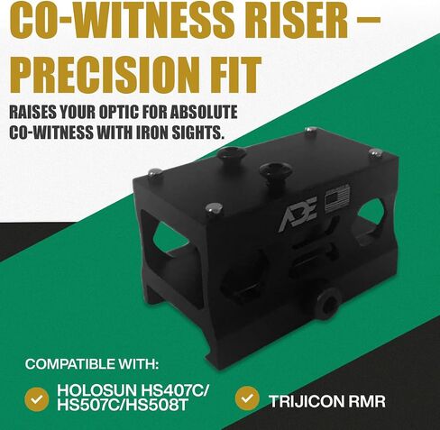 Ade Advanced Optics Absolute Cowitness Riser High Mount – CNC Machined Aluminum with Trapezoid Cuts – Compatible with Holosun HS407C/HS507C/HS508T, Trijicon RMR Red Dot Sight – Matte Black in Saudi Arabia