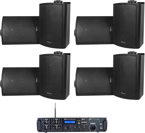 Rockville Bundle Rock Zone 8 8-Channel 1000W RMS Multi Room Receiver/Amplifier Bundle with (8) HP5S-8 BK 5.25" Outdoor/Indoor Home Theater Speakers w/Swivel Bracket (9 Items) in Saudi Arabia
