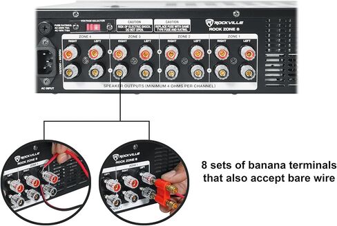 Rockville Bundle Rock Zone 8 8-Channel 1000W RMS Multi Room Receiver/Amplifier Bundle with (8) HP5S-8 BK 5.25" Outdoor/Indoor Home Theater Speakers w/Swivel Bracket (9 Items) in Saudi Arabia