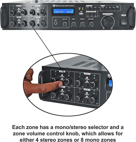 Rockville Bundle Rock Zone 8 8-Channel 1000W RMS Multi Room Receiver/Amplifier Bundle with (8) HP5S-8 BK 5.25" Outdoor/Indoor Home Theater Speakers w/Swivel Bracket (9 Items) in Saudi Arabia