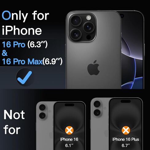 JETech Camera Lens Protector for iPhone 16 Pro 6.3-Inch and iPhone 16 Pro Max 6.9-Inch, 1:1 Invisible Fit, 9H Tempered Glass Metal Individual Ring Cover, HD Clear, 1 Set (Black Titanium) in Saudi Arabia