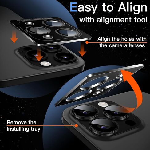 JETech Camera Lens Protector for iPhone 16 Pro 6.3-Inch and iPhone 16 Pro Max 6.9-Inch, 1:1 Invisible Fit, 9H Tempered Glass Metal Individual Ring Cover, HD Clear, 1 Set (Black Titanium) in Saudi Arabia