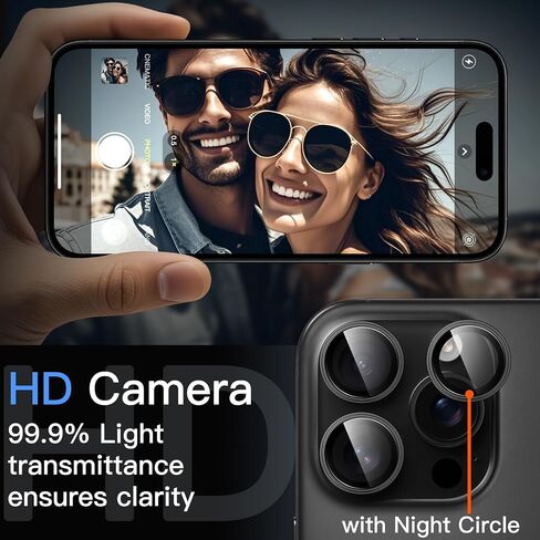 JETech Camera Lens Protector for iPhone 16 Pro 6.3-Inch and iPhone 16 Pro Max 6.9-Inch, 1:1 Invisible Fit, 9H Tempered Glass Metal Individual Ring Cover, HD Clear, 1 Set (Black Titanium) in Saudi Arabia