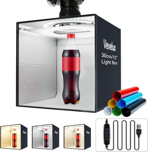 صندوق إضاءة استوديو الصور المحمول مقاس 16 × 16 بوصة مزود بـ 120 مصباح LED، و3 درجات حرارة ألوان (3200 كلفن/4400 كلفن/5600 كلفن)، و6 خلفيات PVC وموزع ناشر - خيمة تصوير قابلة للطي لتصوير المنتجات in Kuwait