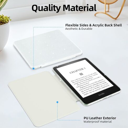 Giltter Case for 6.8" Kindle Paperwhite 11th Generation 2021 and 6.8" Kindle Paperwhite Signature Edition, PU Leather Cover, Transparent Hard Back Shell with Auto Sleep/Wake,Glitter Pink in Saudi Arabia