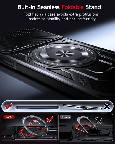 LeYi for Samsung Galaxy A16-5G Phone Case: with Glass Screen Protector, Samsung A16 5G Case Fit Magsafe Heavy Duty Rugged Shockproof Protection Magnetic Ring Stand Mobile Cover Funda para A 16, Black in Saudi Arabia