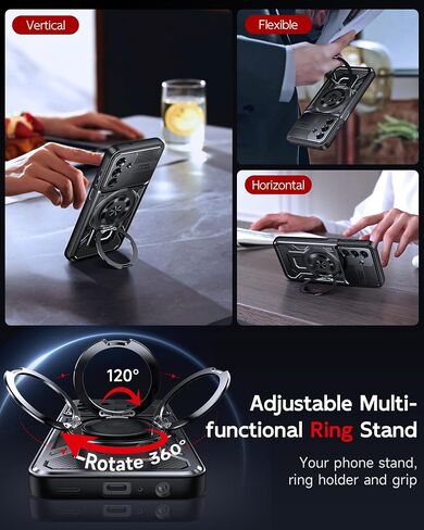 LeYi for Samsung Galaxy A16-5G Phone Case: with Glass Screen Protector, Samsung A16 5G Case Fit Magsafe Heavy Duty Rugged Shockproof Protection Magnetic Ring Stand Mobile Cover Funda para A 16, Black in Saudi Arabia