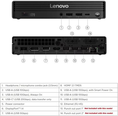 Lenovo ThinkCentre M90q Gen 6 Tiny PC with Intel Core Ultra 7 265T vPro Processor, 64GB DDR5-5600MT/s Memory, 1TB Storage, 20Gbps USB-C Port, HDMI 2.1, DisplayPort 1.4, Wi-Fi 6E, and Windows 11 Pro in Saudi Arabia