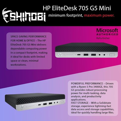 HP EliteDesk 705 G5 Mini PC | Ryzen 5 PRO 3400GE | 1TB NVME | 32GB RAM | Windows 11 Pro | Built in Wi-Fi 6E + BT | Mini Desktop Computer (Renewed) in Saudi Arabia