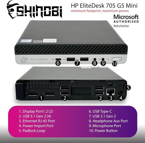 HP EliteDesk 705 G5 Mini PC | Ryzen 5 PRO 3400GE | 1TB NVME | 32GB RAM | Windows 11 Pro | Built in Wi-Fi 6E + BT | Mini Desktop Computer (Renewed) in Saudi Arabia