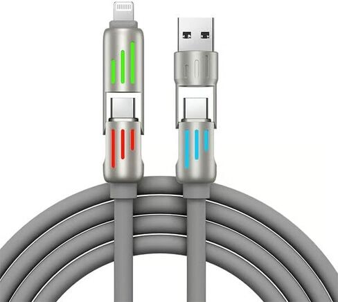 كابل USB C 4 في 1 بقوة 240 واط، بطول 4 أقدام - كابل USB C إلى USB A مع مؤشر LED، موصل ثلاثي للهاتف والكمبيوتر in Kuwait