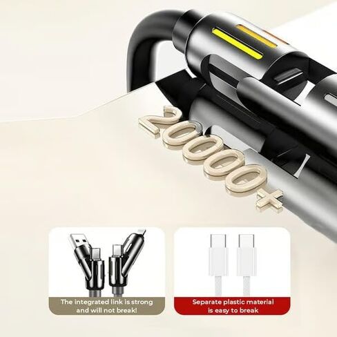 كابل USB C 4 في 1 بقوة 240 واط، بطول 4 أقدام - كابل USB C إلى USB A مع مؤشر LED، موصل ثلاثي للهاتف والكمبيوتر in Kuwait
