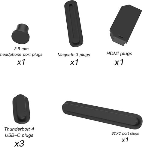7 PCS Anti Dust Dirt Plug Cups Set for MacBook Air 13.6 15 M3 M2 / MacBook Pro 14 inch 16 inch M3 M2 M1 Pro/Max HDMI, Thunderbolt, SD, Charger Port & Headphone Dust Plug Set (Black) in Saudi Arabia