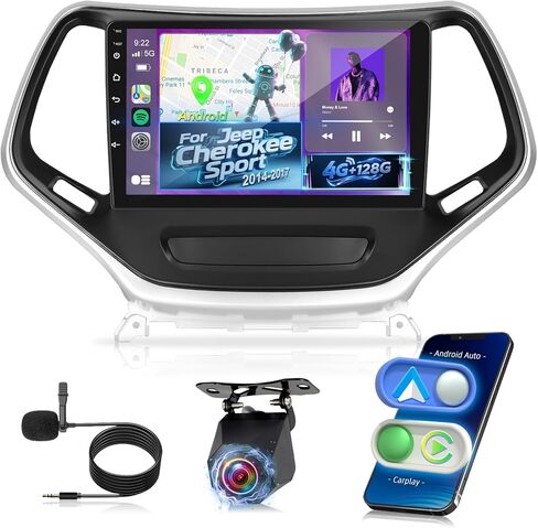4+128G Android Car Stereo for Jeep Cherokee Sport 2014 2015 2016 2017 with Wireless Carplay/Android Auto - 10 Inch HD Touchscreen Radio with EQ/5GHz WiFi/GPS/SWC + AHD Rear View Camera in Saudi Arabia