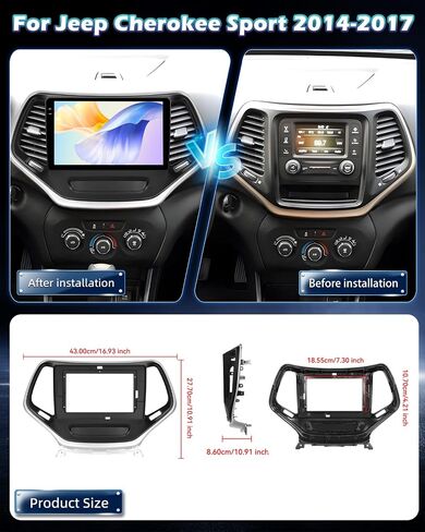 4+128G Android Car Stereo for Jeep Cherokee Sport 2014 2015 2016 2017 with Wireless Carplay/Android Auto - 10 Inch HD Touchscreen Radio with EQ/5GHz WiFi/GPS/SWC + AHD Rear View Camera in Saudi Arabia