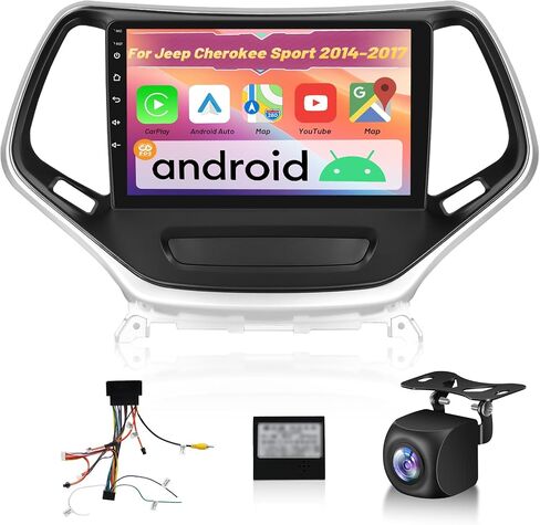 4+128G Android Car Stereo for Jeep Cherokee Sport 2014 2015 2016 2017 with Wireless Carplay/Android Auto - 10 Inch HD Touchscreen Radio with EQ/5GHz WiFi/GPS/SWC + AHD Rear View Camera in Kuwait