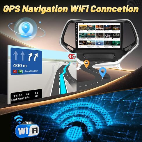 4+128G Android Car Stereo for Jeep Cherokee Sport 2014 2015 2016 2017 with Wireless Carplay/Android Auto - 10 Inch HD Touchscreen Radio with EQ/5GHz WiFi/GPS/SWC + AHD Rear View Camera in Kuwait
