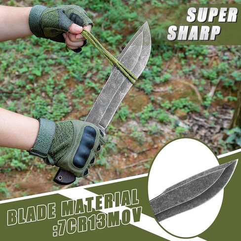 سكين صيد بشفرة ثابتة مع غمد، سكاكين حادة للبقاء على قيد الحياة في الهواء الطلق بالكامل للتخييم والمشي لمسافات طويلة، منجل عمل شديد التحمل مقاس 15.75 بوصة لقطع الأشجار in Kuwait