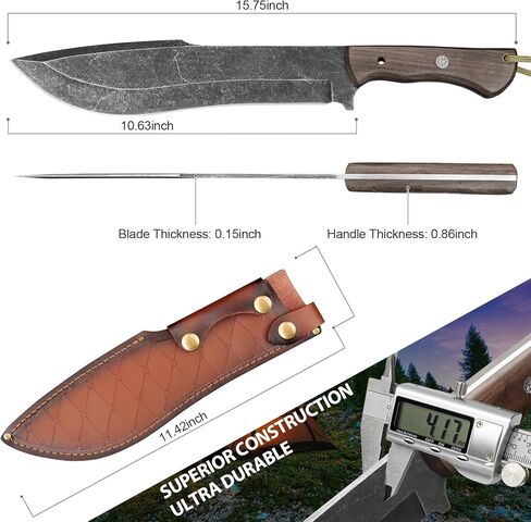 سكين صيد بشفرة ثابتة مع غمد، سكاكين حادة للبقاء على قيد الحياة في الهواء الطلق بالكامل للتخييم والمشي لمسافات طويلة، منجل عمل شديد التحمل مقاس 15.75 بوصة لقطع الأشجار in Kuwait