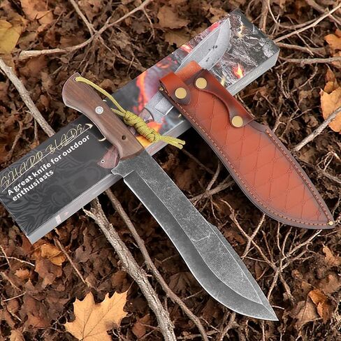 سكين صيد بشفرة ثابتة مع غمد، سكاكين حادة للبقاء على قيد الحياة في الهواء الطلق بالكامل للتخييم والمشي لمسافات طويلة، منجل عمل شديد التحمل مقاس 15.75 بوصة لقطع الأشجار in Kuwait