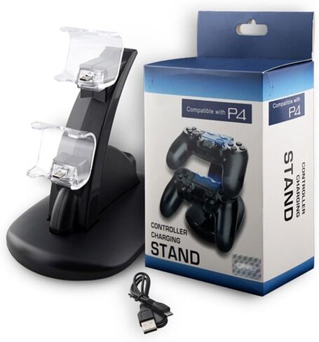 LED Dual USB Charger Charging Dock Stand Station+ Dust Proof Prevent Cover Kit for Sony Playstation 4 PS4 Game Gaming Controller in Saudi Arabia