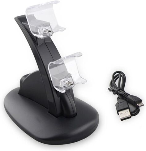 LED Dual USB Charger Charging Dock Stand Station+ Dust Proof Prevent Cover Kit for Sony Playstation 4 PS4 Game Gaming Controller in Saudi Arabia