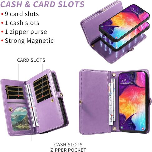 حافظة هاتف Asuwish لهاتف Samsung Galaxy A50 A50S A30S محفظة بسحاب غطاء خلوي قابل للفصل مع واقي شاشة من الزجاج المقسى وحزام كروس وحامل بطاقة زهرة A 50 50S 30S S50 50A SM A505G نسائي رمادي in Saudi Arabia