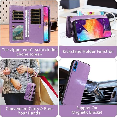حافظة هاتف Asuwish لهاتف Samsung Galaxy A50 A50S A30S محفظة بسحاب غطاء خلوي قابل للفصل مع واقي شاشة من الزجاج المقسى وحزام كروس وحامل بطاقة زهرة A 50 50S 30S S50 50A SM A505G نسائي رمادي in Saudi Arabia