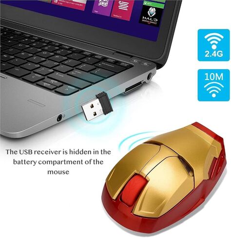 Ergonomic Wireless Mouse - Cool Mice 2.4G Portable Optical Mice with USB Receiver, for Notebook PC Laptop Computer Mac Book, Add a Keychain (Golden) in Saudi Arabia