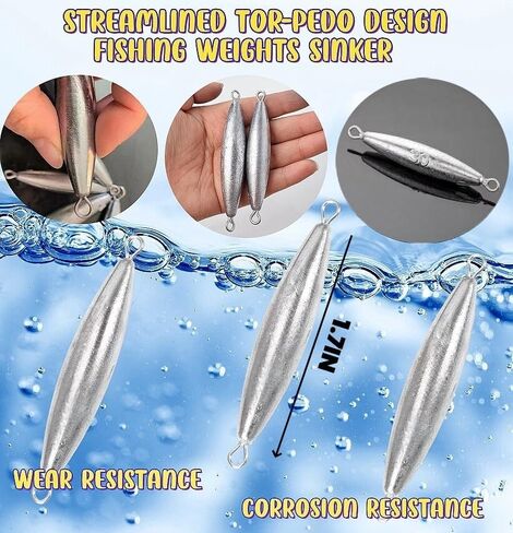 10PCS Fishing Weights Torpedo Sinkers Inline Trolling Sinkers Weights Kit Fishing Sinkers Catfishing Sinkers Saltwater Fishing Torpedo Weights Double Ring Sinkers - 1oz(30g) in Kuwait