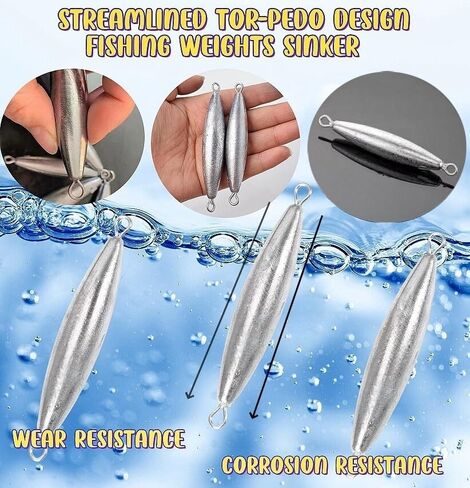 10 قطع من أوزان الصيد، غسالات الطوربيد المضمنة، مجموعة أوزان الصيد، أوزان الصيد، أوزان الصيد في المياه المالحة، أوزان حلقة مزدوجة - 1 أونصة (30 جم) in Kuwait