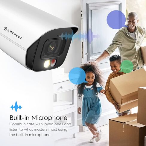 كاميرا Amcrest 5MP IP PoE AI مع رؤية ليلية ملونة 49 قدمًا، كاميرا رصاصة خارجية للأمان، ميكروفون مدمج، اكتشاف الإنسان والمركبة، رادع نشط، 129 درجة FOV، 5 ميجابكسل @ 20 إطارًا في الثانية IP5M-B1276EB-AI (أسود) in Kuwait