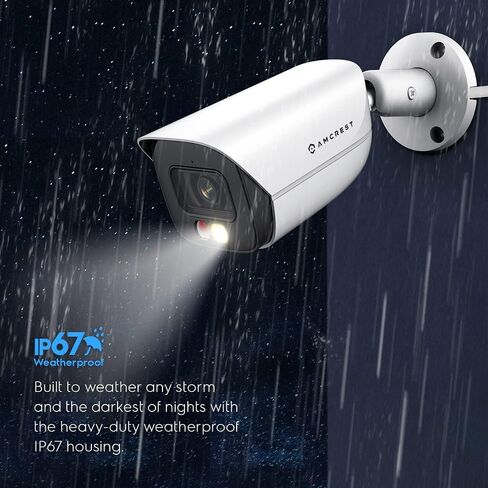 كاميرا Amcrest 5MP IP PoE AI مع رؤية ليلية ملونة 49 قدمًا، كاميرا رصاصة خارجية للأمان، ميكروفون مدمج، اكتشاف الإنسان والمركبة، رادع نشط، 129 درجة FOV، 5 ميجابكسل @ 20 إطارًا في الثانية IP5M-B1276EB-AI (أسود) in Kuwait