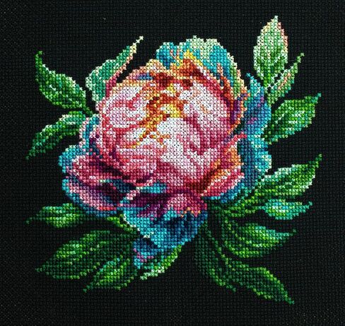 Luca-S Cross Stitch Kit with Hoop Included - ''Abalone Pearl'' Peony, Counted Cross Stitch Kit for Adults, Embroidery Kit, BC203 in Kuwait