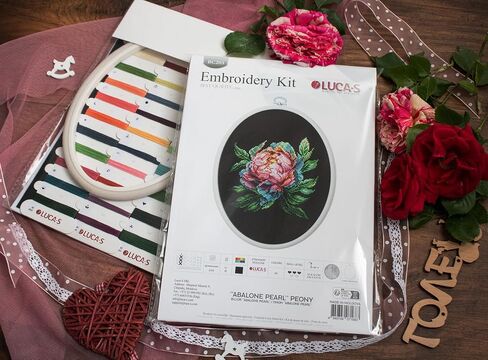Luca-S Cross Stitch Kit with Hoop Included - ''Abalone Pearl'' Peony, Counted Cross Stitch Kit for Adults, Embroidery Kit, BC203 in Kuwait