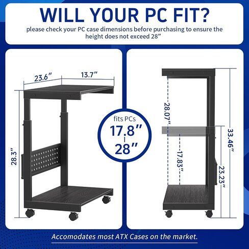 Computer Tower Stand/PC Tower Stand with Wheels, Dual Tier & 5-Level Adjustable CPU Holder Cart (23.2-33.5") — Under Desk Floor PC Stand for Gaming & Home Office [Black] in Saudi Arabia