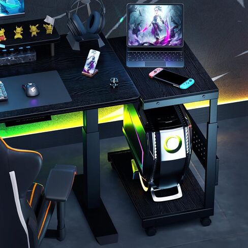 Computer Tower Stand/PC Tower Stand with Wheels, Dual Tier & 5-Level Adjustable CPU Holder Cart (23.2-33.5") — Under Desk Floor PC Stand for Gaming & Home Office [Black] in Saudi Arabia