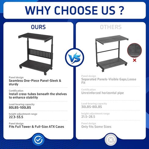 Computer Tower Stand/PC Tower Stand with Wheels, Dual Tier & 5-Level Adjustable CPU Holder Cart (23.2-33.5") — Under Desk Floor PC Stand for Gaming & Home Office [Black] in Saudi Arabia
